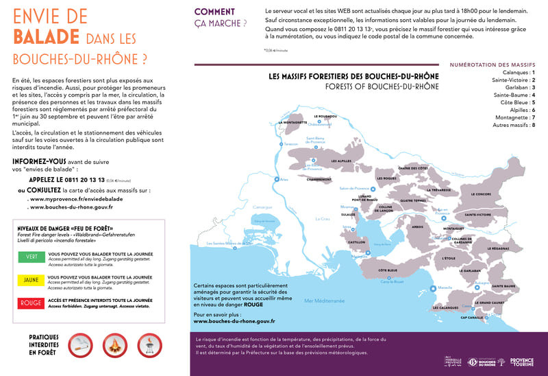 Carte d'accès aux massifs forestiers dans les Bouches-du-Rhône