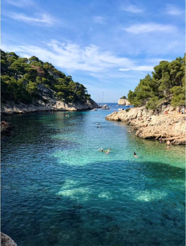 Baigneurs dans la calanque