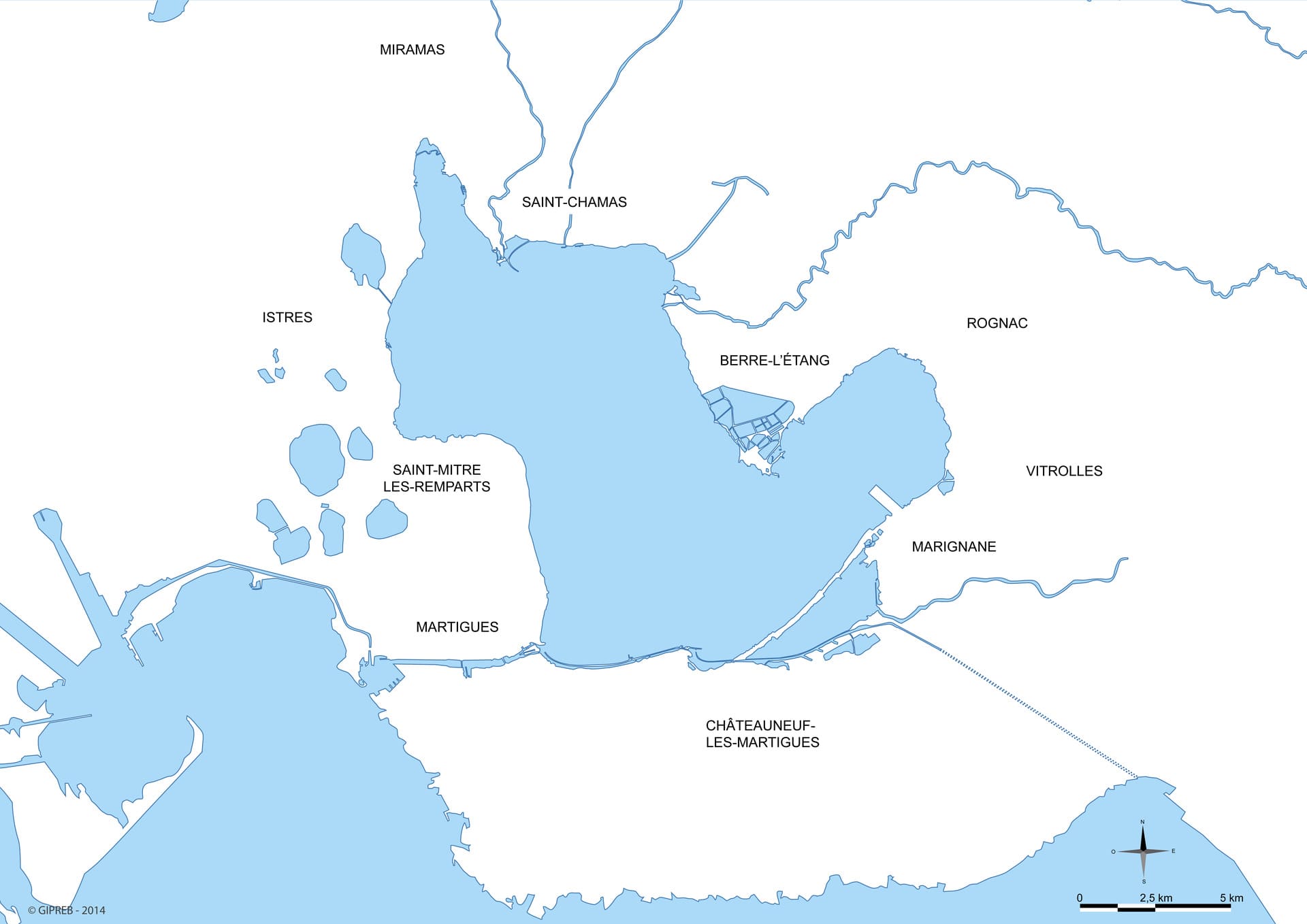 Cartes des villes autour de l'étang de Berre comme Martigues, Istres, Châteuneuf-les-Martigues ou Rognes - © DR