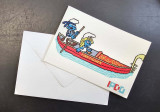 Postcard of The Gondola featuring Smurfs in a mosaic located in downtown Martigues. An original creation by IPDO, available at the Martigues Tourist Office shop.
