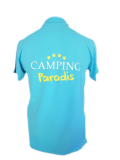 Camping Paradis men's polo shirt viewed from the back, without visible inscriptions