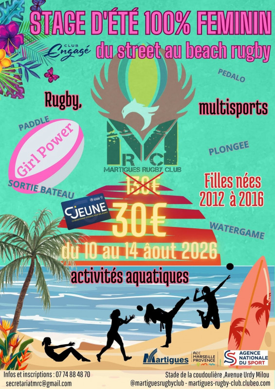 Stage d'été de Rugby plage et activités aquatiques 100% filles_Martigues - © Martigues Rugby Club Stage d'été de Rugby plage et activités aquatiques 100% filles_Martigues