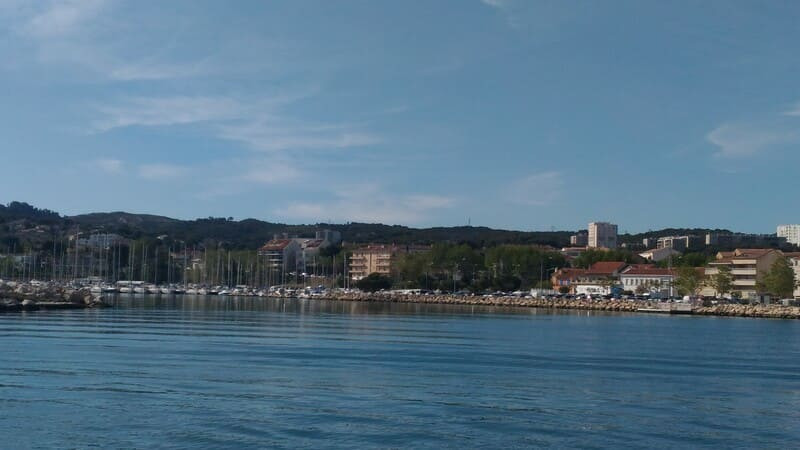 Martigues shoreline, view taken from the Etang de Berre. Photo taken during the boat trip on the Etang de Berre offered by the Martigues Tourist Office.