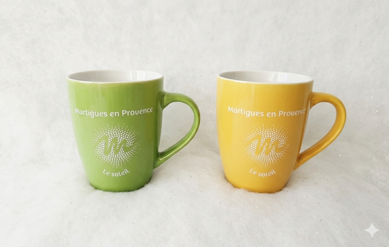 Green and yellow mug in the colors of Provence and Martigues in the South of France. Perfect for breakfast on the terrace overlooking the Mediterranean Sea.