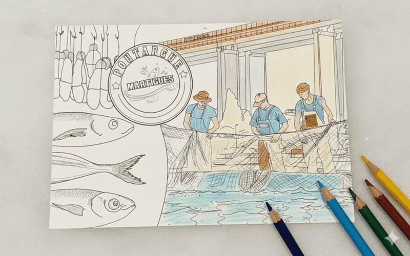 Coloring postcards depicting scenes of life in Martigues. A fun souvenir gift for children or creative hobbyists. Available at the Martigues Tourist Office.
