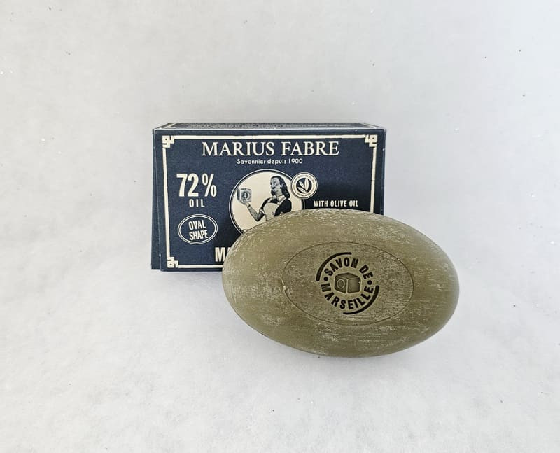 150g green oval Marseille soap with olive oil by Marius Fabre with its box