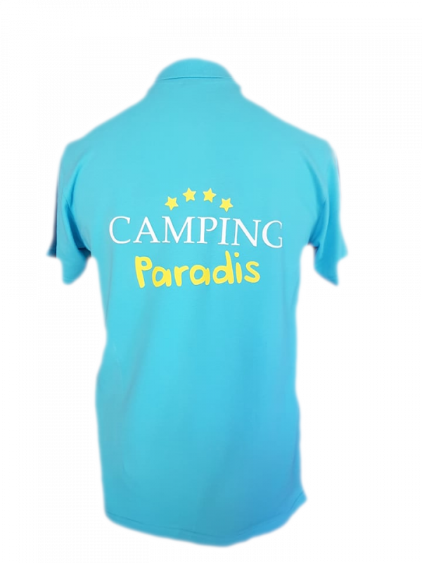 Polo de hombre Camping Paradis visto desde atrás, sin inscripciones visibles