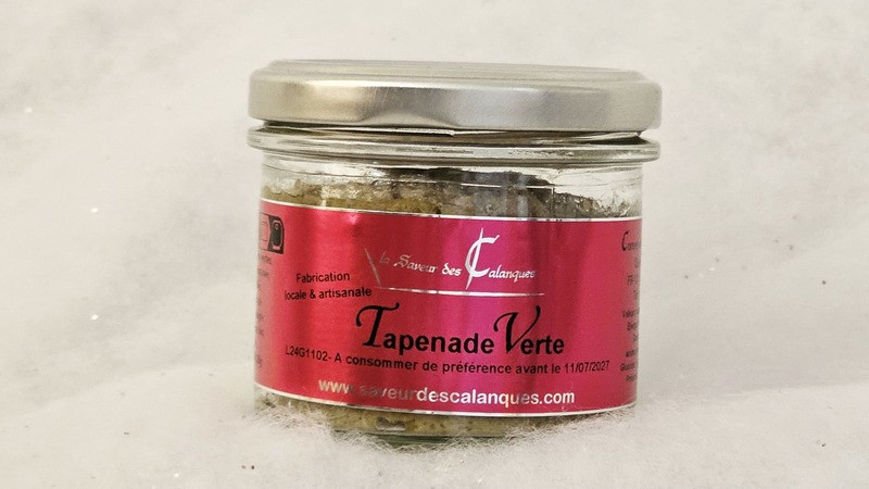 Tapenade verde con sabores provenzales, elaborada en una conservera de Port-de-Bouc, cerca de Martigues. Producto local disponible en la tienda de la Oficina de Turismo de Martigues.