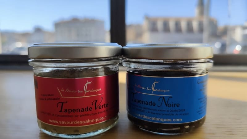 Black and green tapenades made at the Lou Mujou Conserverie, Port-de-Bouc